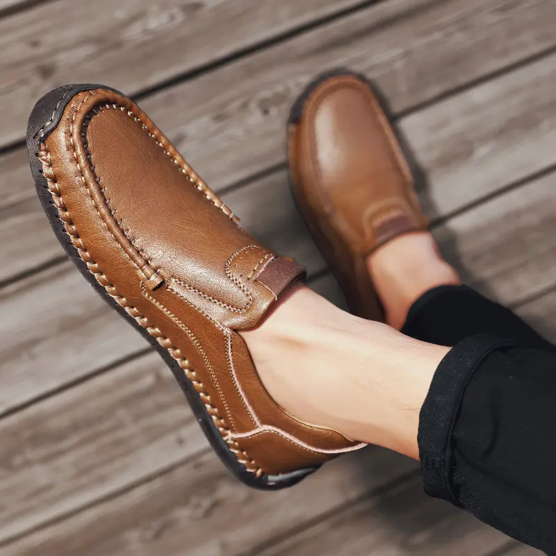 Genuine Leather Man Casual Shoes Handmade Split Leather Loafers Comfortable Mens Slip on Flats Moccasins Outdoor Male Hiking