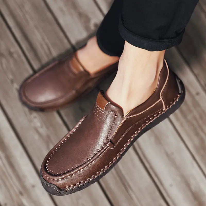 Genuine Leather Man Casual Shoes Handmade Split Leather Loafers Comfortable Mens Slip on Flats Moccasins Outdoor Male Hiking