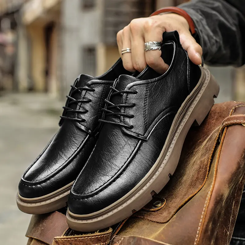 Mens Shoes New Spring and Autumn British Style Leather Shoes Mens Business Dress Big Head Cowhide Work Non Slip Casual Shoes