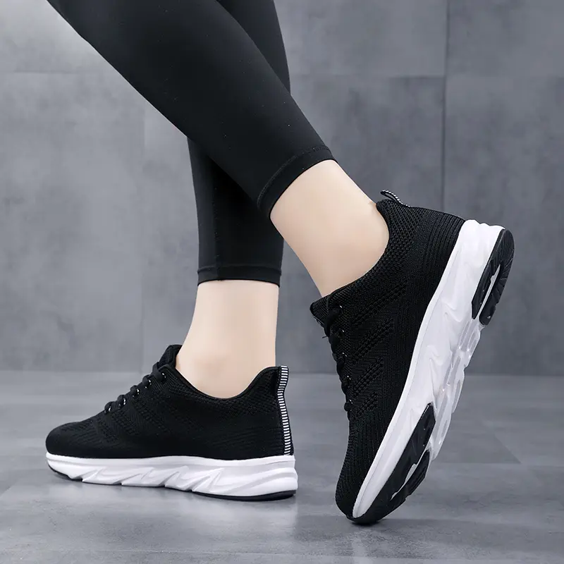 Women's New 2024 Autumn Black Sneakers Mom Middle-Aged And Elderly Running Shoes Work Soft Bottom Not Tiring On The Feet