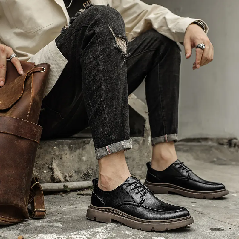 Mens Shoes New Spring and Autumn British Style Leather Shoes Mens Business Dress Big Head Cowhide Work Non Slip Casual Shoes