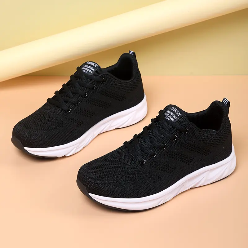 Women's New 2024 Autumn Black Sneakers Mom Middle-Aged And Elderly Running Shoes Work Soft Bottom Not Tiring On The Feet