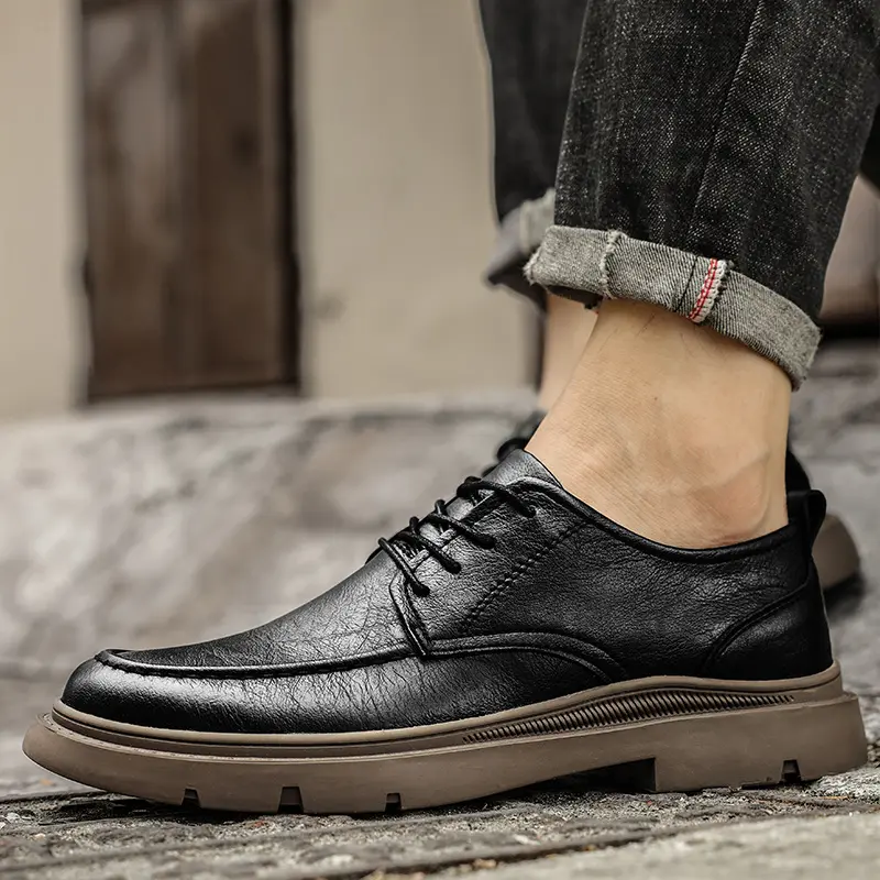 Mens Shoes New Spring and Autumn British Style Leather Shoes Mens Business Dress Big Head Cowhide Work Non Slip Casual Shoes