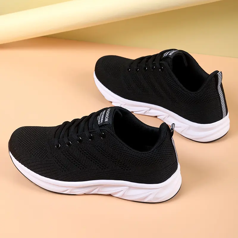 Women's New 2024 Autumn Black Sneakers Mom Middle-Aged And Elderly Running Shoes Work Soft Bottom Not Tiring On The Feet
