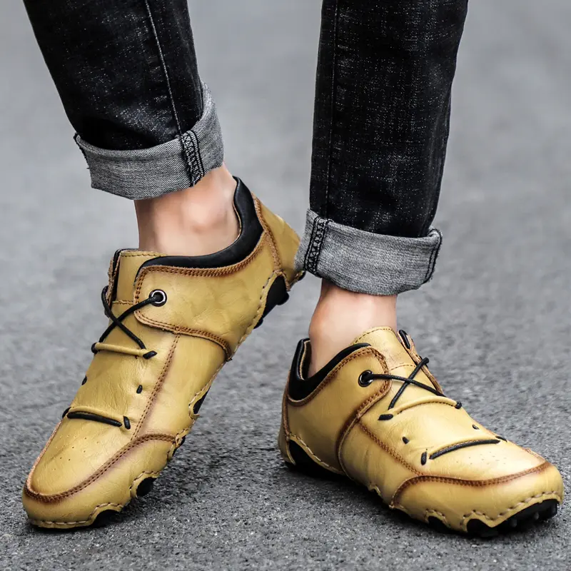 Large Size 48 Outdoor Flat Shoes High Quality Leather Casual Mens Breathable Walking for Men Summer Handmade Loafers Soft Drivin