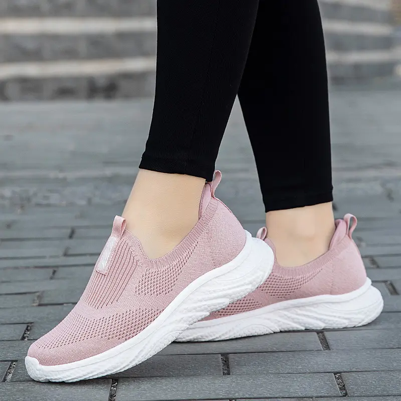 Shoes for Women in Spring/summer New Middle-aged and Elderly Mothers, Lightweight Cuffed Casual Couple Shoes Breathable Pink