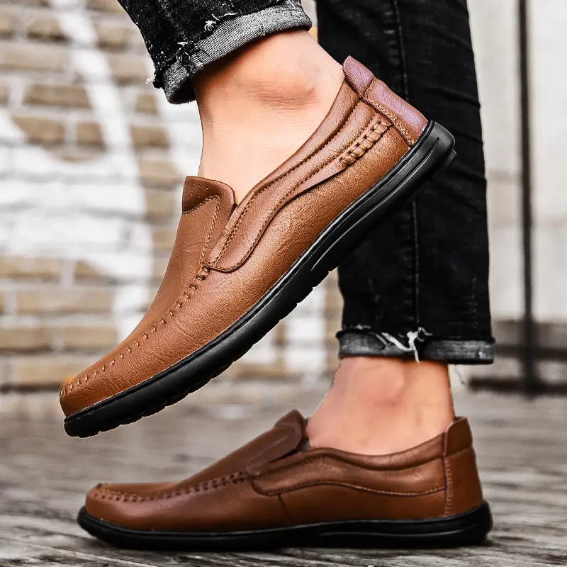 Genuine Leather Men Shoes Luxury Brand 2025 Casual Slip on Formal Loafers Men Moccasins Italian Black Male Driving Shoes Brown