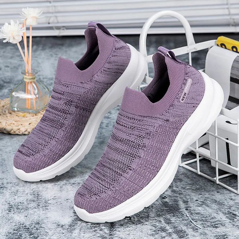 Unisex Men Women Purple Casual Shoes Soft Sole Slip-On Sneakers Running Shoes Women Lightweight Loafers Walking Male Footwear