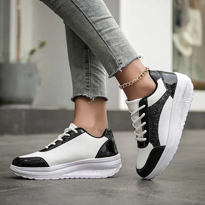 Women's Pink Sequins Sneaker Lace-up Platform Sequined Decorative Walking Rock Shoes High Top Sneakers Sneaker Casual Commuter