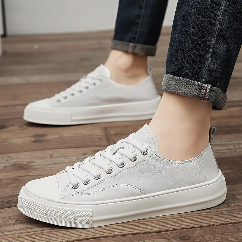 2025 New Cow Leather Casual Shoes for Men Fashion Flats Skateboarding Sneakers Man Korea Style Street Whiter Shoes Male Spring