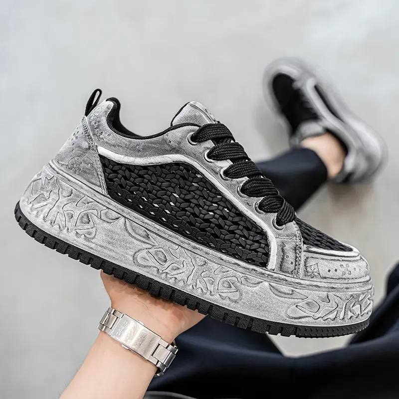 Green Tall Thick Soled Men's Sneakers Fashion Personality Simple and Versatile Youth Casual Shoes Comfortable Durable Sports