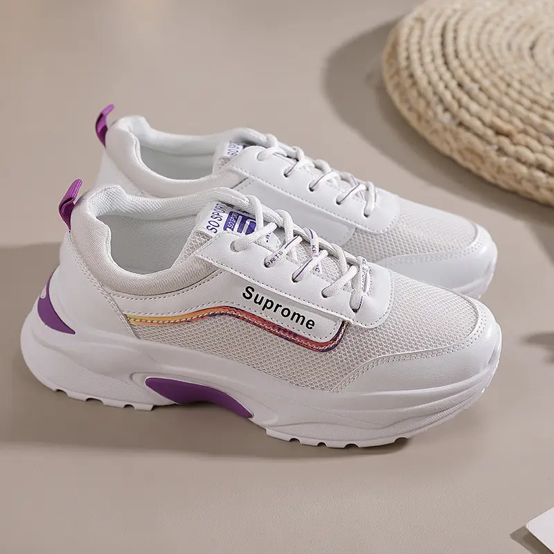 Sports Womens Single Shoes 2025 New Color Blocking Thick Soled Leather Flat Vulcanized Running Shoes Platform Sneakers