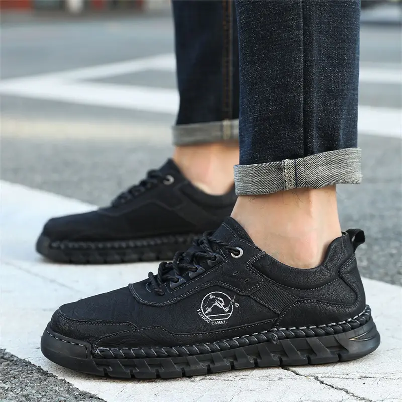 Outdoor Casual Leather Mens Shoes Retro Style Male Sneakers Adult Non Slip Casual Desert Hiking Footwear Treking Shoes Trainers