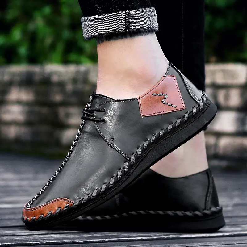 Men Casual Leather Shoes Comfortable Anti slip Flat Shoes Soft Leather Shoes Hot Sales  of Men handcrafted Shoes In Large Size