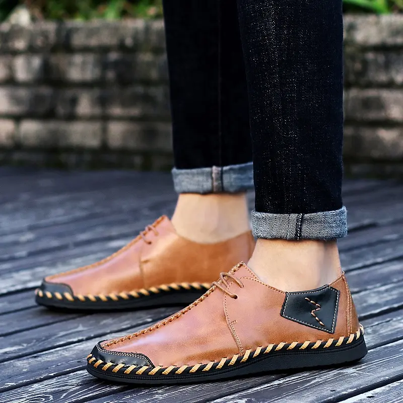 Men Casual Leather Shoes Comfortable Anti slip Flat Shoes Soft Leather Shoes Hot Sales  of Men handcrafted Shoes In Large Size