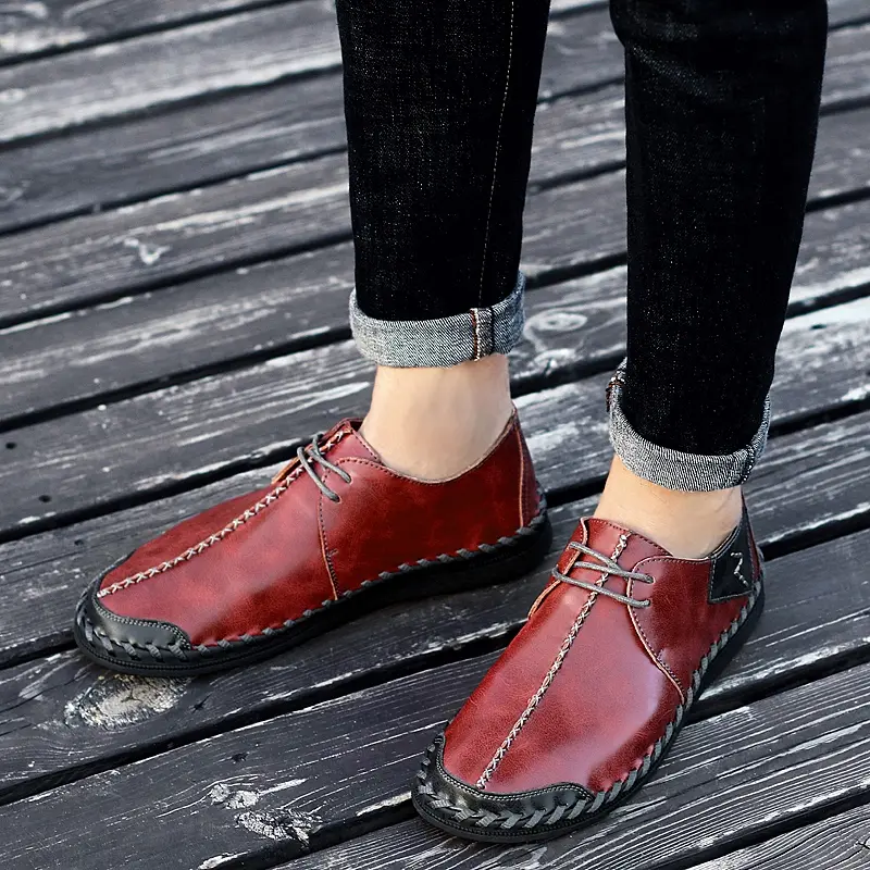 Men Casual Leather Shoes Comfortable Anti slip Flat Shoes Soft Leather Shoes Hot Sales  of Men handcrafted Shoes In Large Size