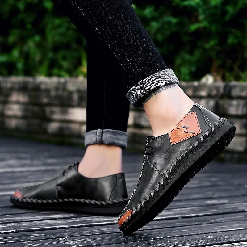 Men Casual Leather Shoes Comfortable Anti slip Flat Shoes Soft Leather Shoes Hot Sales  of Men handcrafted Shoes In Large Size