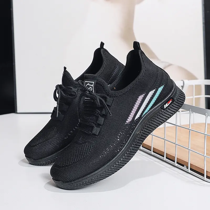 Red Women's Casual Running Shoes Soft Bottom Breathable Fly Knit Mesh Up Upper Comfortable Mom Shoes Summer Season Low Top