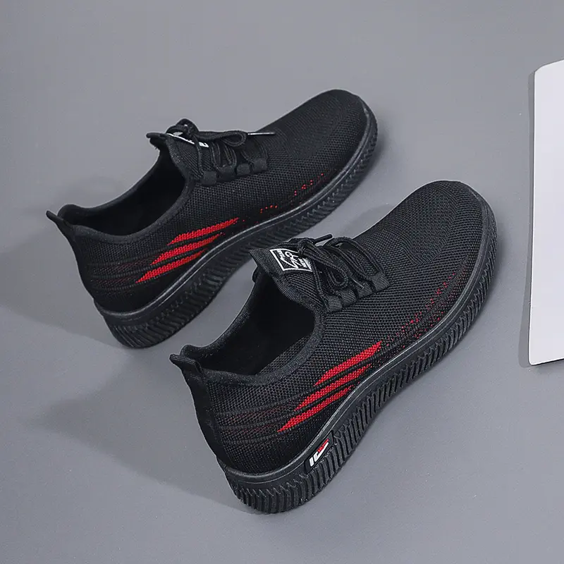 Red Women's Casual Running Shoes Soft Bottom Breathable Fly Knit Mesh Up Upper Comfortable Mom Shoes Summer Season Low Top