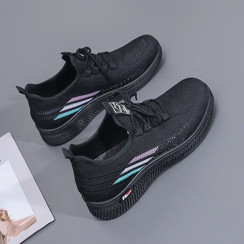 Red Women's Casual Running Shoes Soft Bottom Breathable Fly Knit Mesh Up Upper Comfortable Mom Shoes Summer Season Low Top