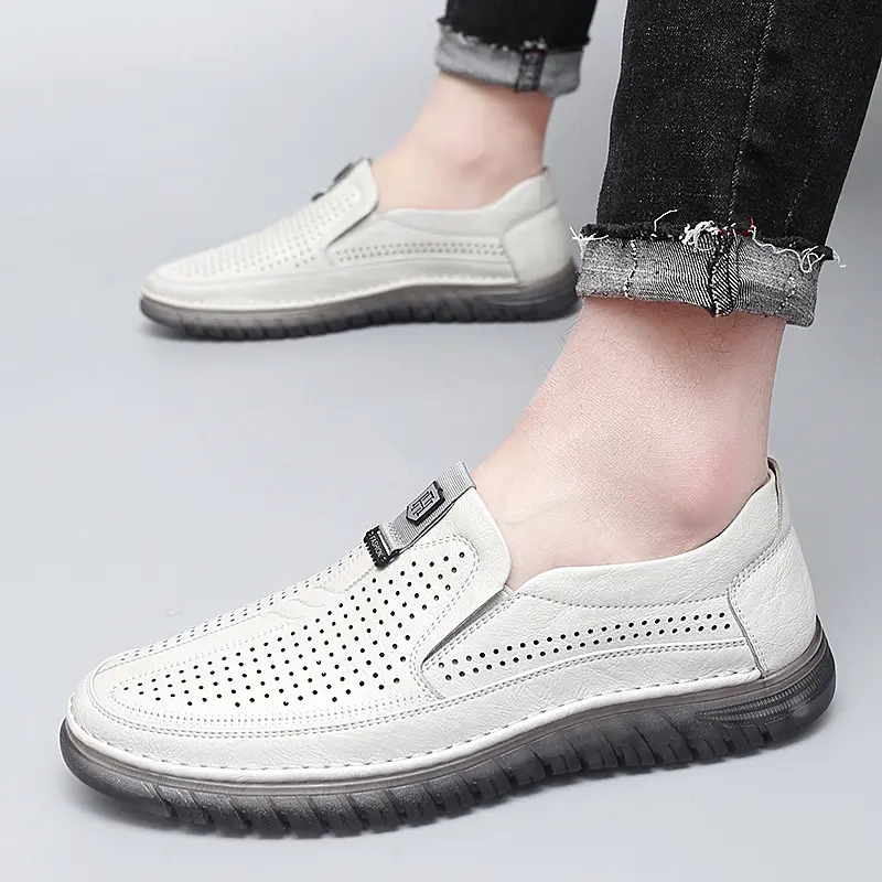 Summer Perforated Leather Shoes Mens Slip on Shoes lace up sandals Male Comfortable Casual Shoes Male Comfortable Loafers