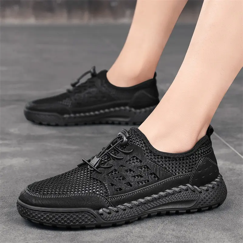 Men Casual Sneakers New Mesh Breathable Outdoor Sport Shoes Male Fashion Lightweight Non-Slip Elastic Walking Shoe Brown Size 46