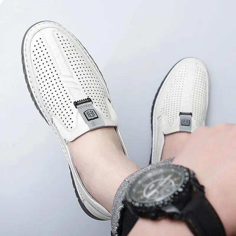 Summer Perforated Leather Shoes Mens Slip on Shoes lace up sandals Male Comfortable Casual Shoes Male Comfortable Loafers