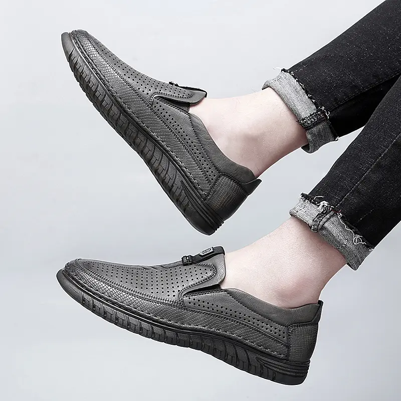 Summer Perforated Leather Shoes Mens Slip on Shoes lace up sandals Male Comfortable Casual Shoes Male Comfortable Loafers