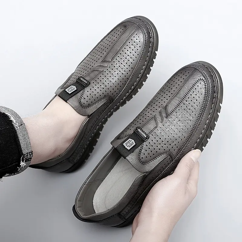 Summer Perforated Leather Shoes Mens Slip on Shoes lace up sandals Male Comfortable Casual Shoes Male Comfortable Loafers