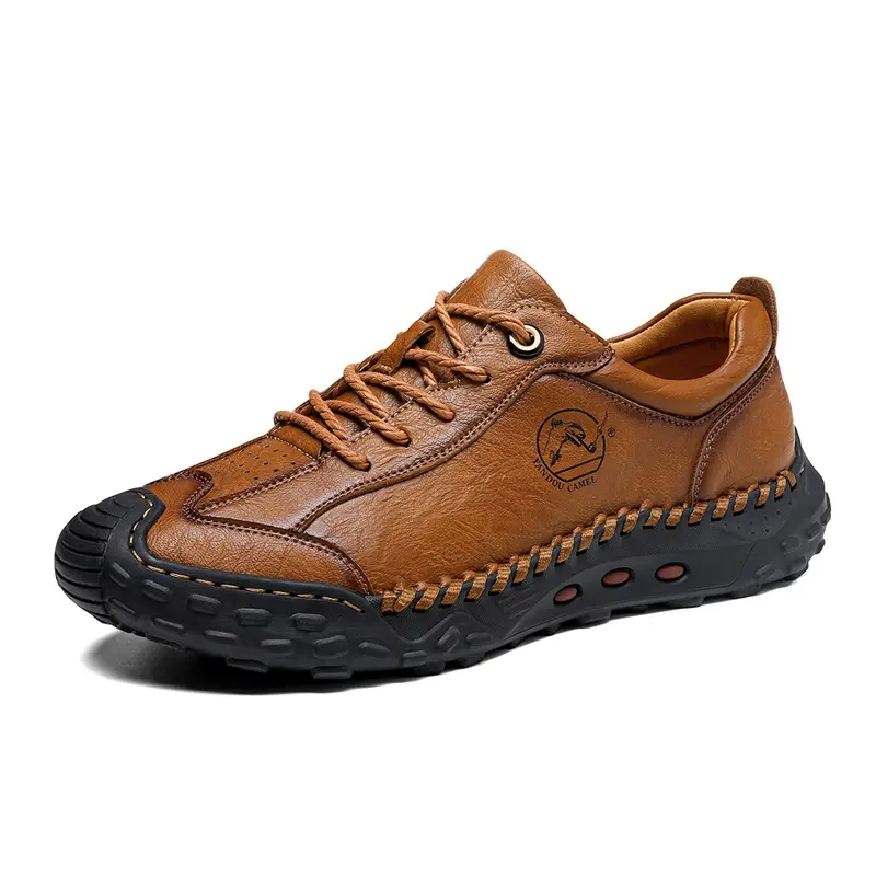 2025 New Large Size Men Casual Leather Flats Walking Shoes High Quality Outdoor Antiskid Hiking Sneakers Lace Up Driving Shoe