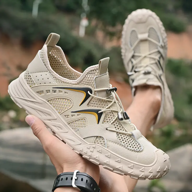 Beige Size 48 Men's Casual Shoes Mesh Breathable New Male Comfortable Outdoor Walking Shoes Classic Men Shoes Large Sneakers