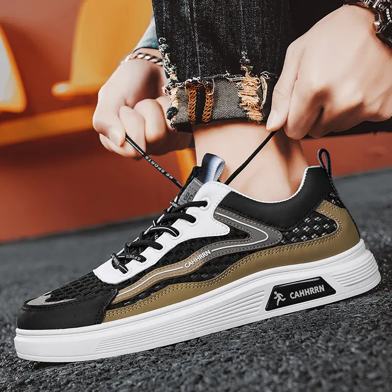 Men's Shoes 2025 Summer New Breathable Beige Shoes Men's Trendy and Versatile Thick Soled Sports Board Shoes Trendy Shoes