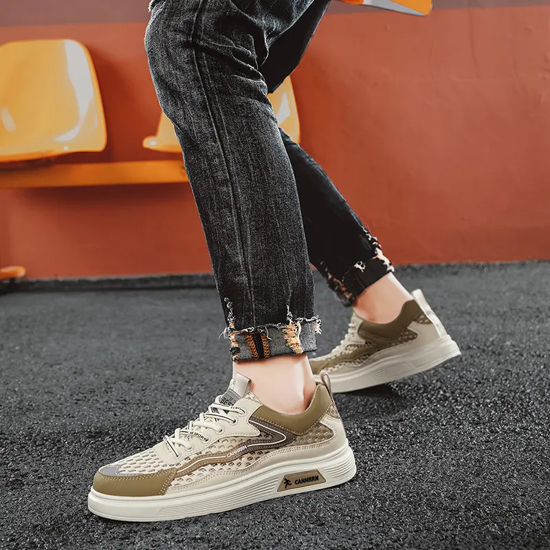 Men's Shoes 2025 Summer New Breathable Beige Shoes Men's Trendy and Versatile Thick Soled Sports Board Shoes Trendy Shoes