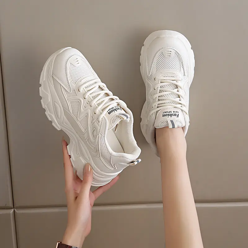 Summer Women's Fashionable Sneakers - Small White Casual Breathable Mesh Rubber Surface Versatile Elasticity Sports Shoes Are