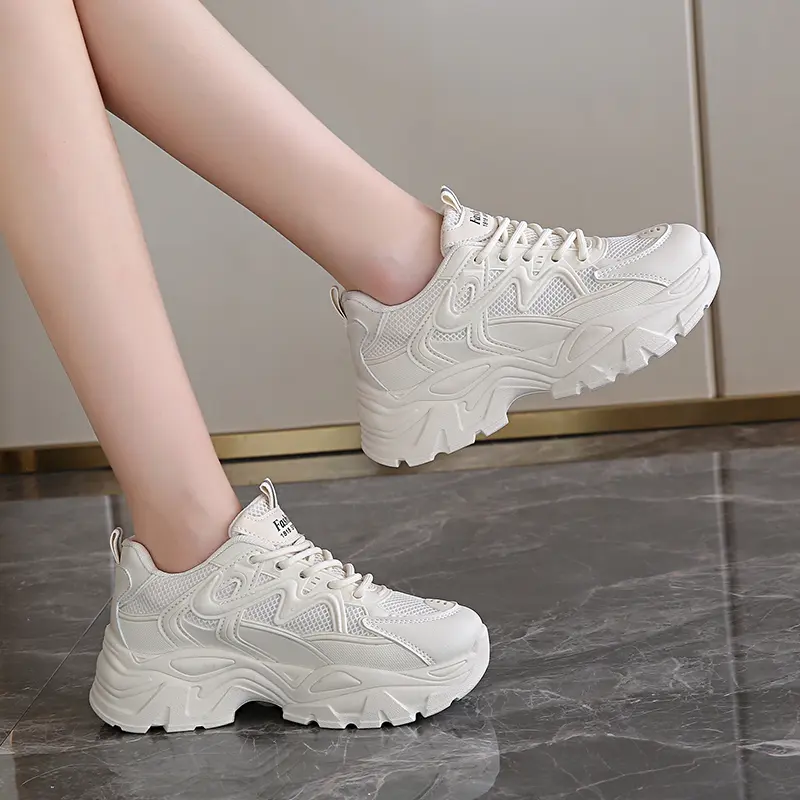 Summer Women's Fashionable Sneakers - Small White Casual Breathable Mesh Rubber Surface Versatile Elasticity Sports Shoes Are