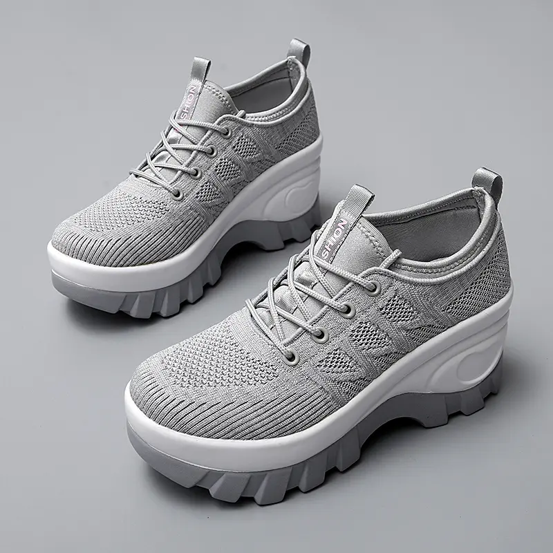 Women Platform Trainers Sneakers 8CM Heels Wedges Shoes Mesh Breathable Height Increased Outdoor Running Shoe Sneaker
