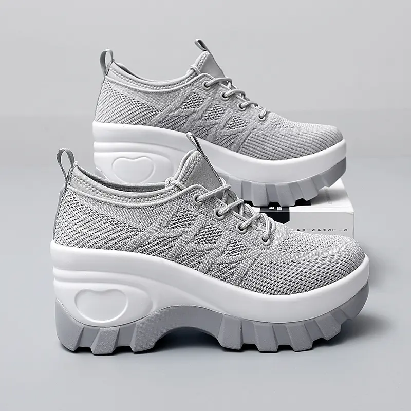 Women Platform Trainers Sneakers 8CM Heels Wedges Shoes Mesh Breathable Height Increased Outdoor Running Shoe Sneaker
