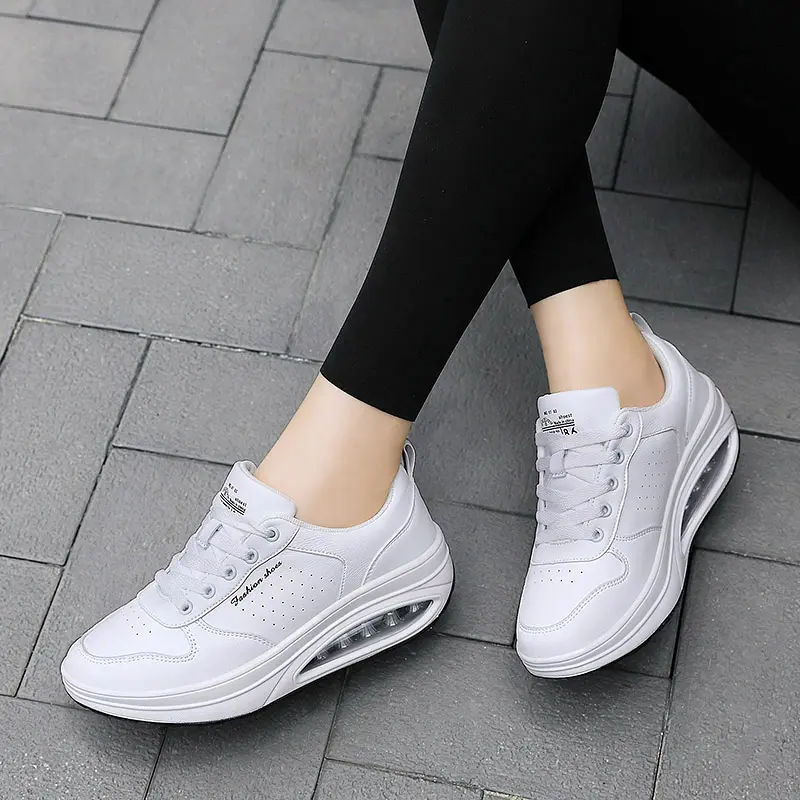 Women Fashion Sneakers Air Cushion Sports Shoes Pu Leather Blue Shoes White  Outdoor Walking Jogging Shoes Female Trainers