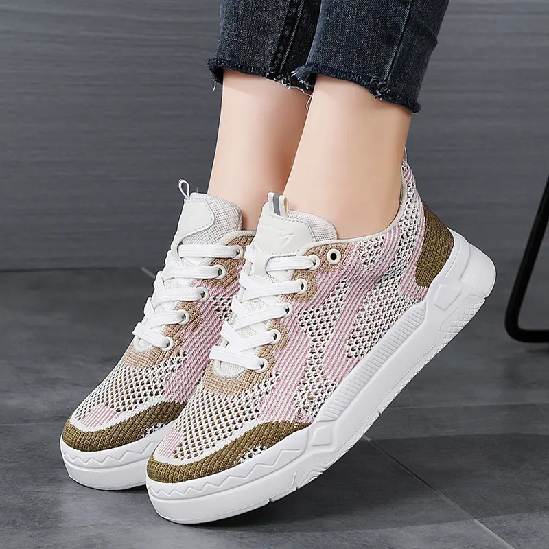 Fashion Board Shoes for Women Platform Hiking Breathable Sports Anti Slip Mesh Vulcanized Lightweight Casual Walking Shoes