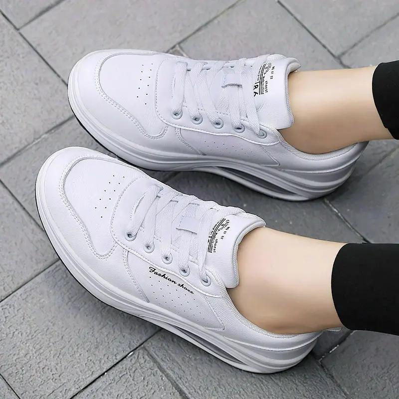 Women Fashion Sneakers Air Cushion Sports Shoes Pu Leather Blue Shoes White  Outdoor Walking Jogging Shoes Female Trainers