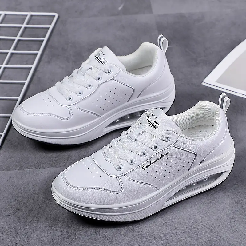 Women Fashion Sneakers Air Cushion Sports Shoes Pu Leather Blue Shoes White  Outdoor Walking Jogging Shoes Female Trainers