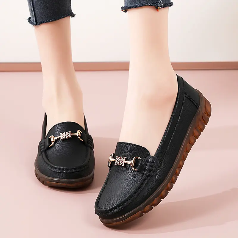 Round Head Women Casual Designer Women's Casual Shoes Flat Non-slip Lightweight Comfortable Set Wear Loafer Women's Single Shoes