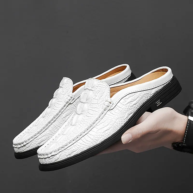 Genuine Leather Loafers Summer Slip on Half Shoes for Men Plus Size 47 Slippers Casual Breathable Comfy Moccasins Casual Shoes
