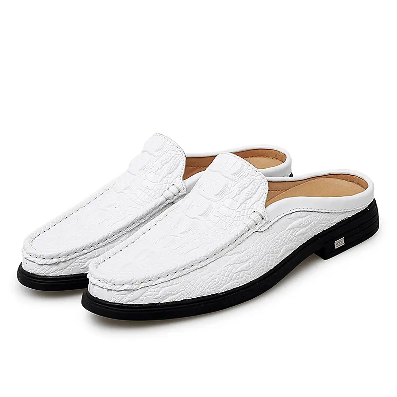 Genuine Leather Loafers Summer Slip on Half Shoes for Men Plus Size 47 Slippers Casual Breathable Comfy Moccasins Casual Shoes