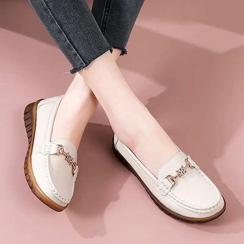 Round Head Women Casual Designer Women's Casual Shoes Flat Non-slip Lightweight Comfortable Set Wear Loafer Women's Single Shoes