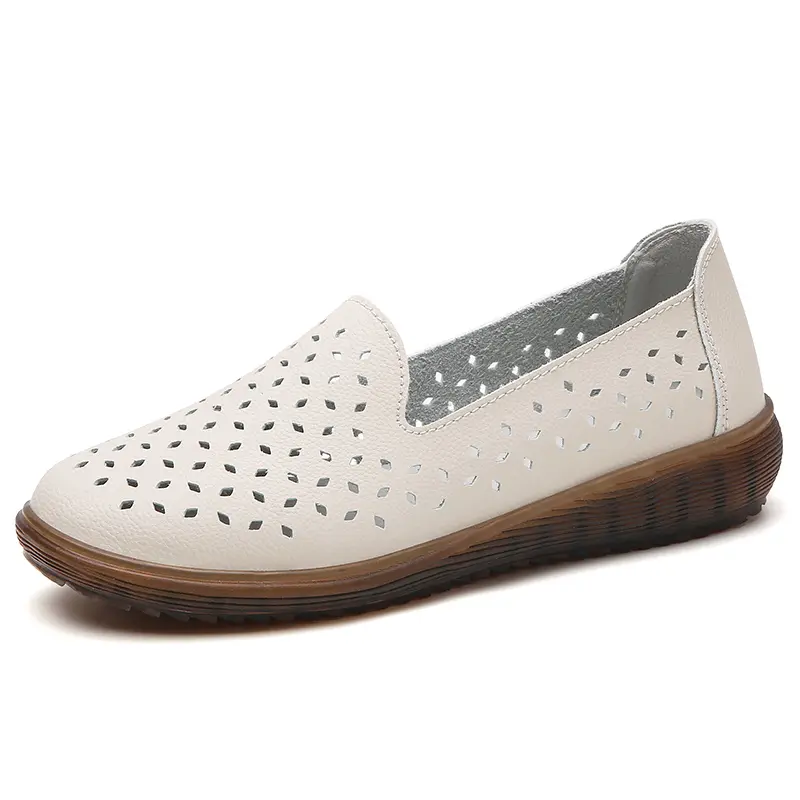Flat Bottomed Women's Shoes Genuine Leather New Retro Women Flats Casual Slip on Hollow Clogs Woman Shoes Comfortable Hollow Out