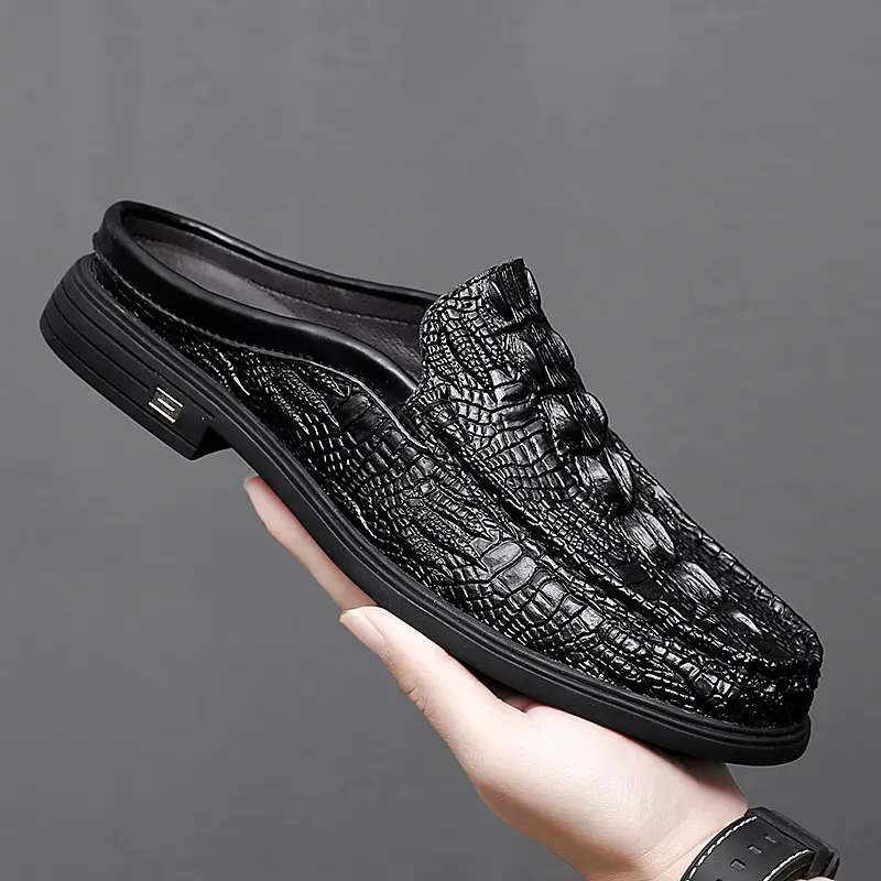Genuine Leather Loafers Summer Slip on Half Shoes for Men Plus Size 47 Slippers Casual Breathable Comfy Moccasins Casual Shoes