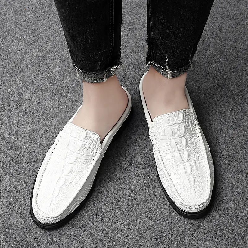 Genuine Leather Loafers Summer Slip on Half Shoes for Men Plus Size 47 Slippers Casual Breathable Comfy Moccasins Casual Shoes