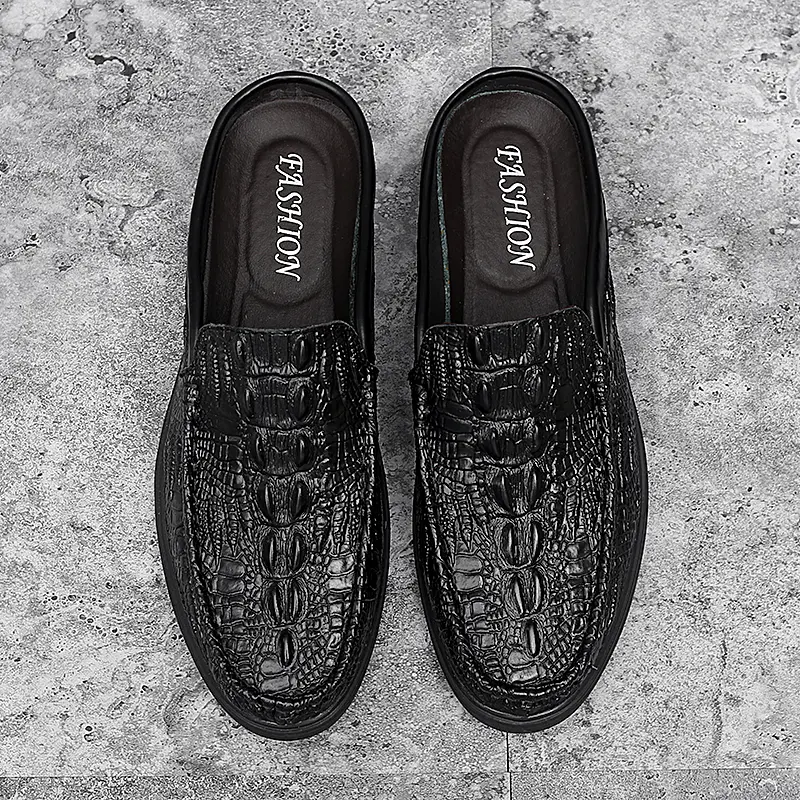 Genuine Leather Loafers Summer Slip on Half Shoes for Men Plus Size 47 Slippers Casual Breathable Comfy Moccasins Casual Shoes