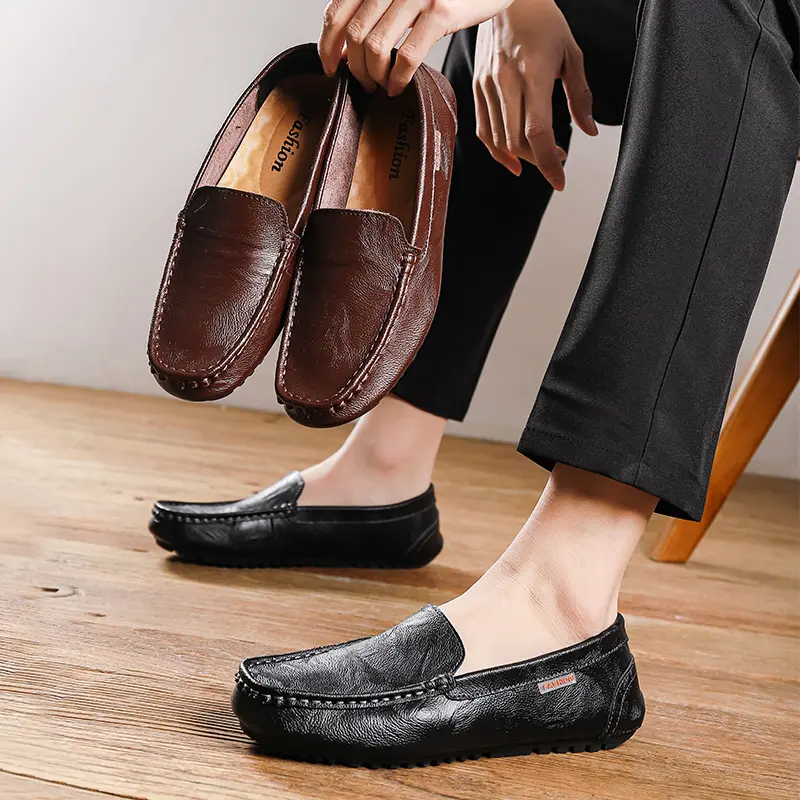 Genuine Leather Men Shoes Luxury Brand High Quality Formal Casual Mens Loafers Moccasins Soft Slip on Boat Shoes Plus Size 47